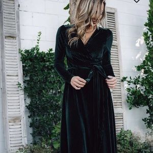 Dark green bridesmaid long sleeve winter dress